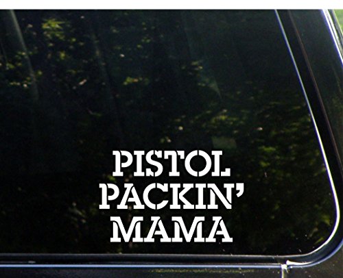 Pistol Packin' Mama - 6"x 3 3/4" - Vinyl Die Cut Decal / Bumper Sticker For Windows, Trucks, Cars, Laptops, Macbooks, Etc.