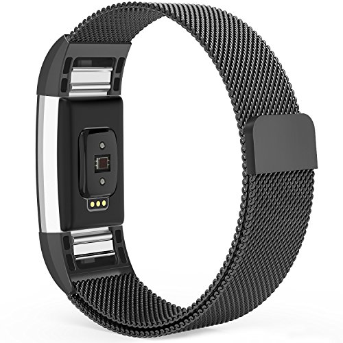 Fitbit Charge 2 Bands, Fitbit Bands Milanese Loop Metal Stainless Steel Replacement Accessories Bracelet Strap with Magnet Lock for Fitbit Charge 2 HR Men/Women Small Large Black Silver Gold