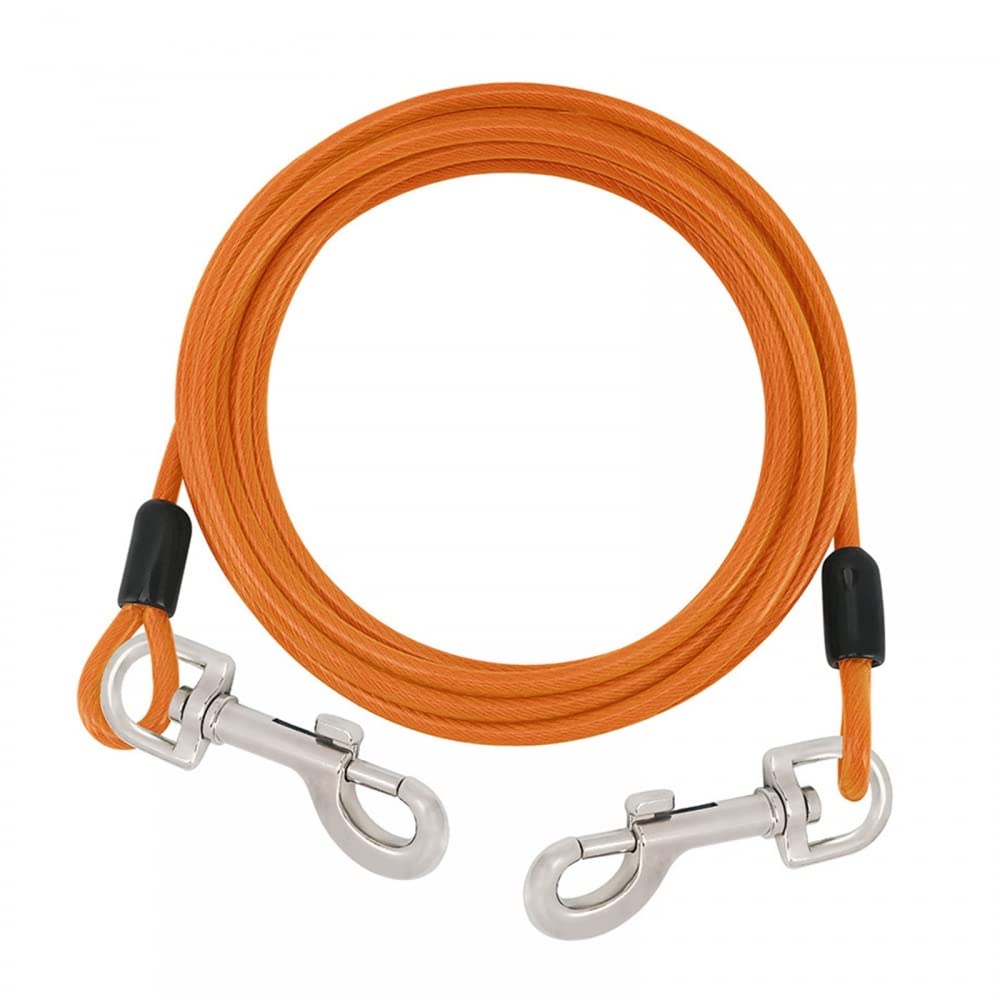 3m/10ft Dog Tie Out Cable,Steel Wire Pet Leash Reflective Canine Lead Line w/360° Swivel Lockable Hook for Medium Large Dogs Up to 130lbs