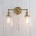 PERMO Double Sconce Vintage Industrial Antique 2-Lights Wall Sconces with Oval Cone Clear Glass Shade (Antique)