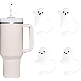 4PCS Cute Ghost Halloween Straw Toppers for Stanley Cup,Dust-Proof Reusable Silicone Straw Cover Caps, Fits 30oz & 40oz Tumblers, Accessories for Halloween/Day of the Dead Gifts
