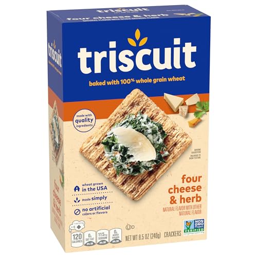 TRISCUIT FOUR CHEESE & HERB WHOLE GRAIN WHEAT CRACKERS, LUNCH SNACKS, SNACK CRACKERS, 8.5 OZ