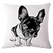 MHB Decorative Animals French Bulldog Cotton Linen Throw Pillow Covers 18 x18 Inch (Pack of 4 Pieces)