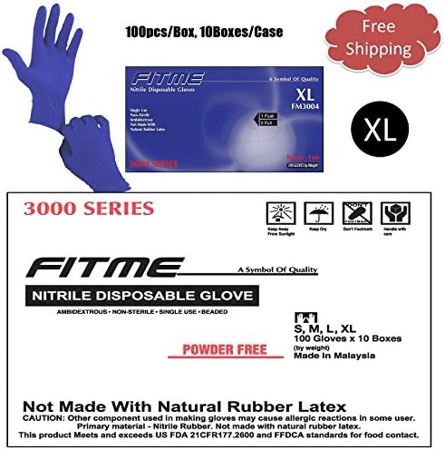 FITME, Reflex Blue, Nitrile Gloves, 9.5" Length, Powder Free, 4 mil, Latex Free (Case of 1,000) (1000, XLARGE)