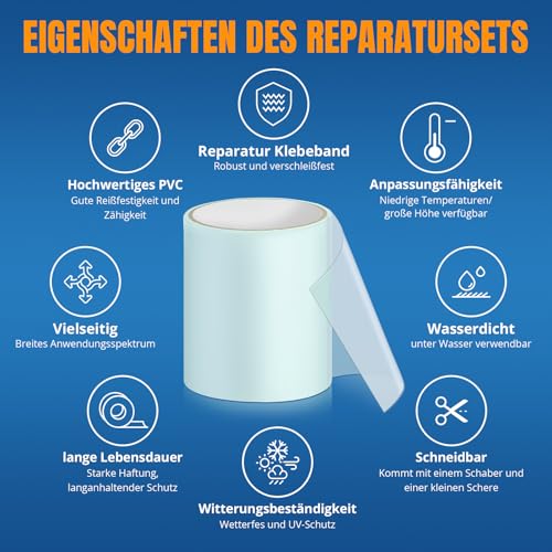 AQhui Pool Repair Kit, Transparent Underwater Tape, 10 cm x 250 cm, Pool Patches, Self-Adhesive, Waterproof Flex Tape, PVC Sealing Tape Can Be Used as a Replacement for Adhesive, Sealant