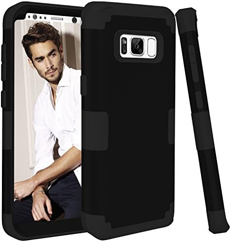 Samsung Galaxy S8 Plus Case, Mupoo Three Layer Heavy Duty Shockproof Protection Hybrid Hard PC Case Soft Silicone Impact Defender Full-Body Protective Cover for Samsung Galaxy S8 Plus Black