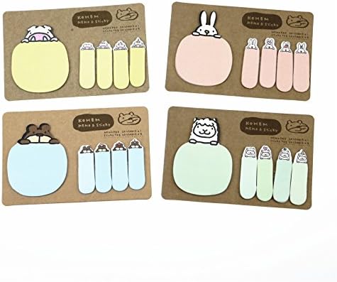 SINDBIN Cartoon Kawaii Animals Self-Stick Memo Sticky Notes Pads,Kraft Paper Sticky Note (Pack of 4)