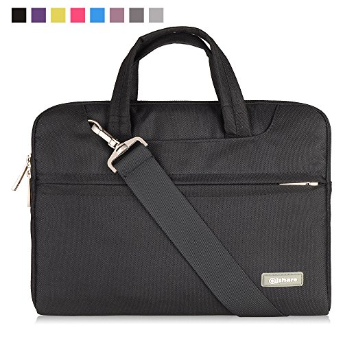 Qishare 10 11” 11.6” 11.6-inch 12 Inch Black Multi-functional Business Briefcase/Messenger Case with Handle and Carrying Strap for Macbook Air 11’’, Hp Stream 11(Black, 11.6-12‘’)