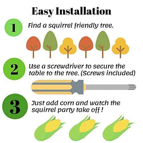 Outdoors Squirrel & Chipmunk Feeder | Corn on the Cob Picnic Table Holder | Funny & Entertaining | Made From Pine Wood for Outside Use & Great Aging | Simple Tree Installation Includes Screws