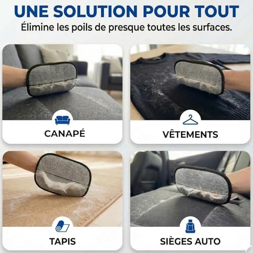 PILPOIL Anti-Hair Glove + Anti-Hair Scraper – 2-in-1 Pack – Cat and Dog Hair Glove with 5 Fingers Reinforced Support – Removes Hair on Sofa, Carpets, Cars, Clothes, Reusable, Washable