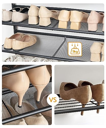 HOOBRO Shoe Rack, 5-Tier Shoe Rack, Shoe Cabinet, Adjustable Metal Mesh Shelf, Spacious Top, Holds 16–20 Pairs, for an Entrance, Corridor, Industrial use, Vintage Brown/Black, EBF12XJ01