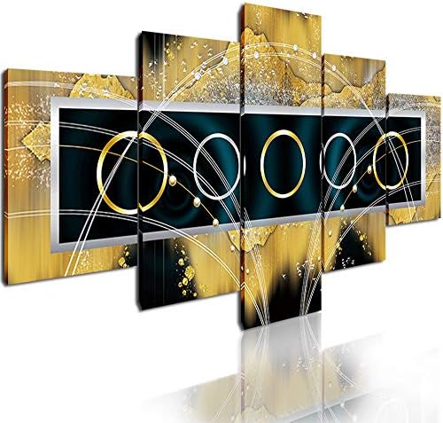 DVQ ART - Abstract Canvas Wall Art Painting Modern Design Picture for Home Decor Stretched and Framed Gold Picture Ready to Hang 5 Pcs/Set