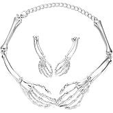 XAM Halloween Gothic Skull Hand Necklace Earrings Jewelry Sets for Men Women Punk Skeleton Chocker Halloween Gifts Costume Party Accessories Holiday Jewelry