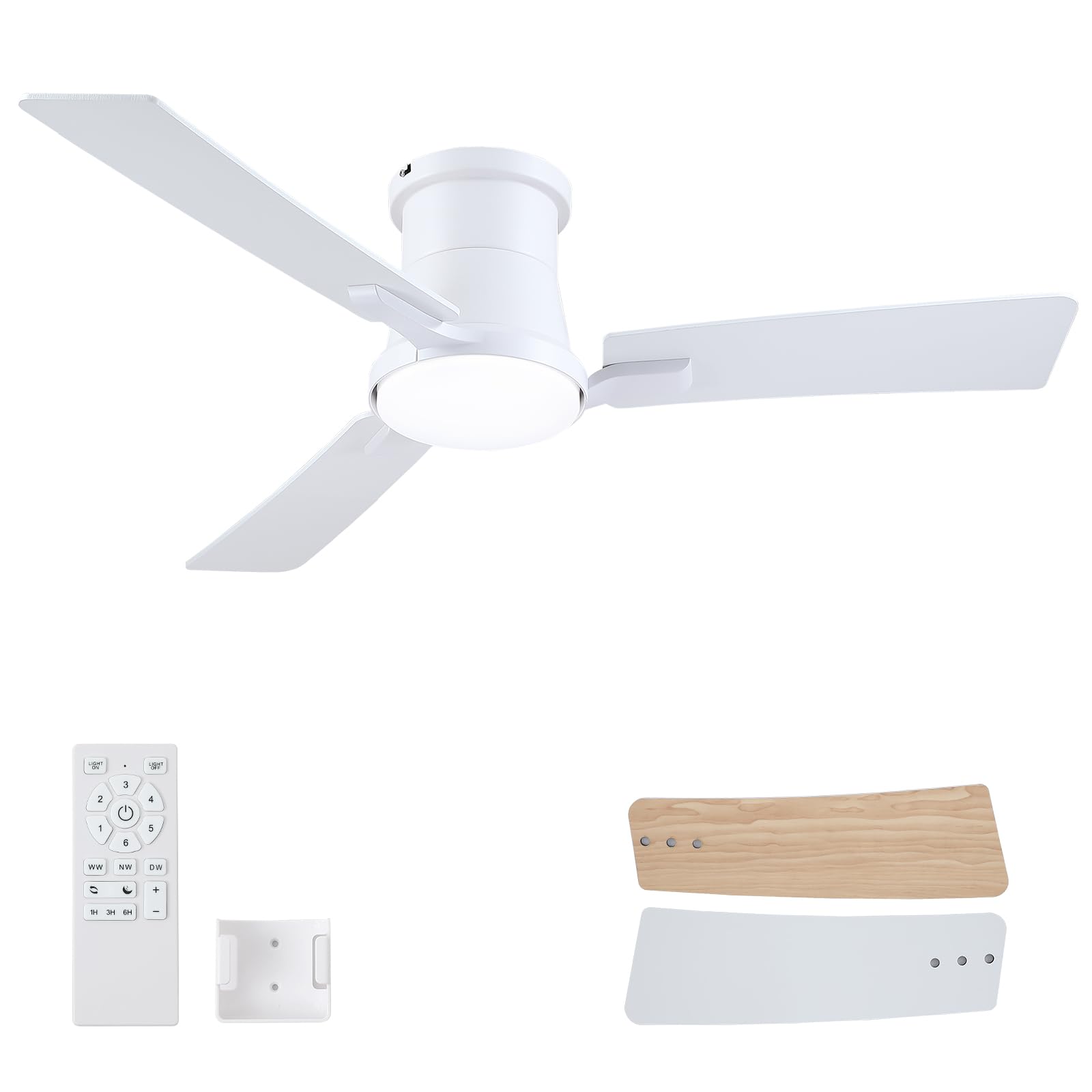 Photo 1 of BatQueen 42 Inch Ceiling Fans with Lights and Remote,White Low Profile Ceiling Fan with Light,Flush Mount,Reversible,6 Speeds,3CCT Dimmable,for Bedroom,Living Room,Indoor Patio