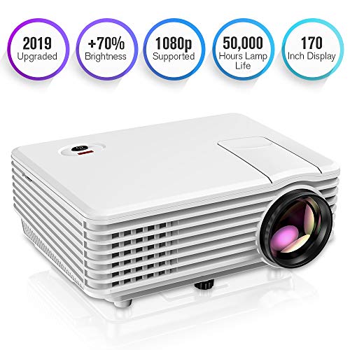 TENKER Projector, Mini Projector Portable 170” Display, 1080P Supported Video Projector, 50000 Hours LED Movie Projector Compatible with HDMI, USB, AV, VGA, Phone and Laptop