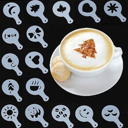 SYGA 16pcs Creative Nice Coffee Stencil Coffee Template Strew Spray Art stencils