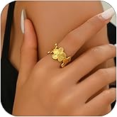 NONAMOIS 18K Gold Plated Flower Leaf Style Open Ring for Women Stainless Steel Dainty Stackable Ring Non Tarnish Minimalist Trendy Jewelry