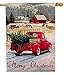 Dyrenson Merry Christmas 28 x 40 House Flag Red Truck Double Sided, Xmas Farmhouse Quote Burlap Garden Yard Decoration, Rustic Winter Vintage Seasonal Outdoor Décor Decorative Large Flag for Holiday