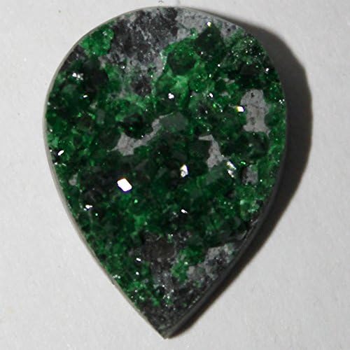 Green garnet cabochon, uvarovite crystal druse, (Russia) 20x15x3 mm
