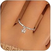 XAYAH 925 Sterling Silver Dainty Star Dangle Promise Ring for Women CZ Crystal Dangling Charm Stacking Ring Statement Engagement Rings Wedding Band Minimalist Valentine's Day Jewelry Gifts for Her
