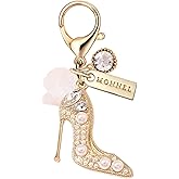 MONNEL MC440 Crystal Lady High-heel Shoe Lobster Clasp Charm for Women with Velvet Bag (White,1 Piece)