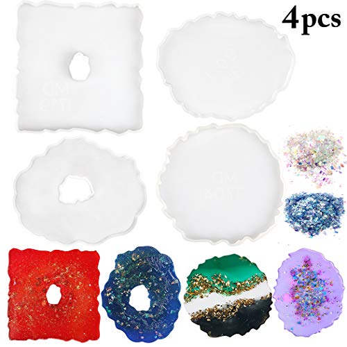 Outgeek Resin Coaster Molds with 4PCS Silicone Molds