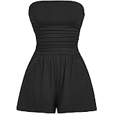 AUXDIO Women Summer Casual Strapless Romper Sleeveless Off Shoulder Short Jumpsuits 2026 Beach Vacation Clothes
