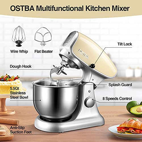 DieCast Stand Mixer, 8 Speeds 600W Food Stand Mixer, 5.5Qt TiltHead