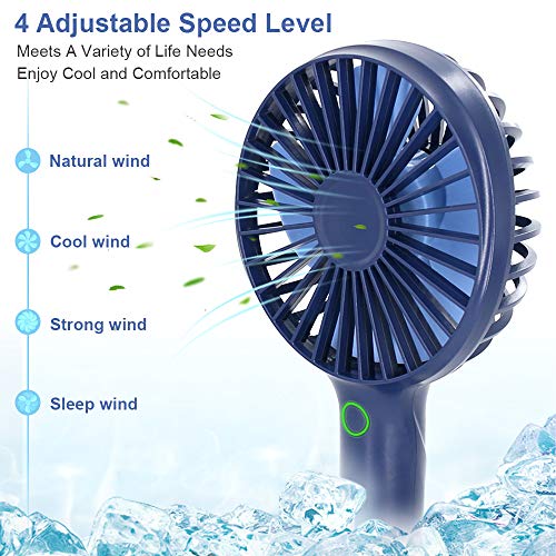 Mini Handheld USB Fan Rechargeable Personal Portable Fan,4 Speeds Battery Operated Desk Fan with Phone Stand Base Powerful Airflow for Office Room Outdoor Traveling