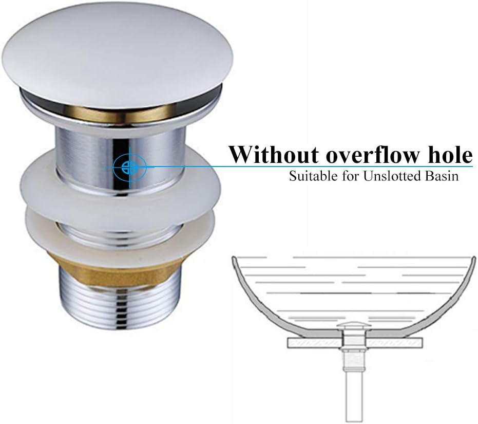 Chrome Unslotted Pop Up Basin Sink Waste Ceramic Waste Plug without overflow (White) - Image 4