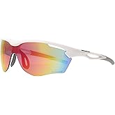 Rawlings Cleat Chaser Blade Sport Sunglasses for Men, Shiny White/Rainbow Mirror, 69mm