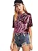 Romwe Women's Velvet Raw Edge O Neck Short Sleeve Casual T Shirt Top Burgundy L