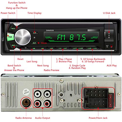 Single Din Car Stereo with Bluetooth, Car Audio Receiver with Source Copy Function, Multicolor Backlight, 1 Din FM Radio MP3 Player Support USB/TF/AUX Handsfree Calling