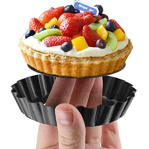 Gutsdoor Mini Tart Pan 4 Inch with Removable Bottom Quiche Pan Nonstick Round Quiche Pie Pan Set of 6 (4 Inch)