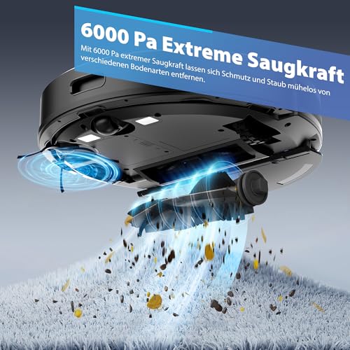 Tikom Robot Vacuum Cleaner with Mop Function, 6000Pa Vacuum Cleaner Robot with LiDAR Navigation, 150 Min Max, App Control, 14 No-Go Zones, Suction and Mop Robot for Pet Hair, Carpets and Hard Floors (L8000 Pro)