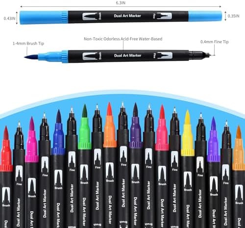 36 Pièces Feutre Double Pointe, avec des Extrémités Doubles, Feutres Coloriage Pointes Fines et Pinceau, Adulte Enfant Brush, pour Coloriage Dessin Lettrage Esquisse Pâques Noël (36 Couleurs)