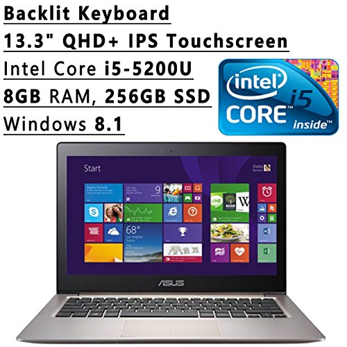 Newest ASUS ZenBook Flagship High Performance 13.3 inch QHD+ IPS (3200 x 1800) Touchscreen Backlit keyboard Laptop PC| Intel Core i5-5200U Dual-Core| 8GB RAM| 256GB SSD| Bluetooth| WIFI| Windows 8.1