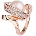 BOHG Jewelry Womens 18K Rose Gold Plated Fashion Cubic Zirconia Pearl Bead Love Promise Ring Wedding Band Size 7