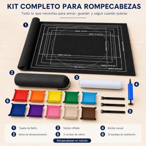 Porta Puzzle, Porta Quebra Cabeça 1000 1500 2000 Peças, Tapete Quebra Cabeça Enrolável, com 10 Separador de Peças Quebra Cabeça e Bolsa de Armazenamento Portátil (Preto)