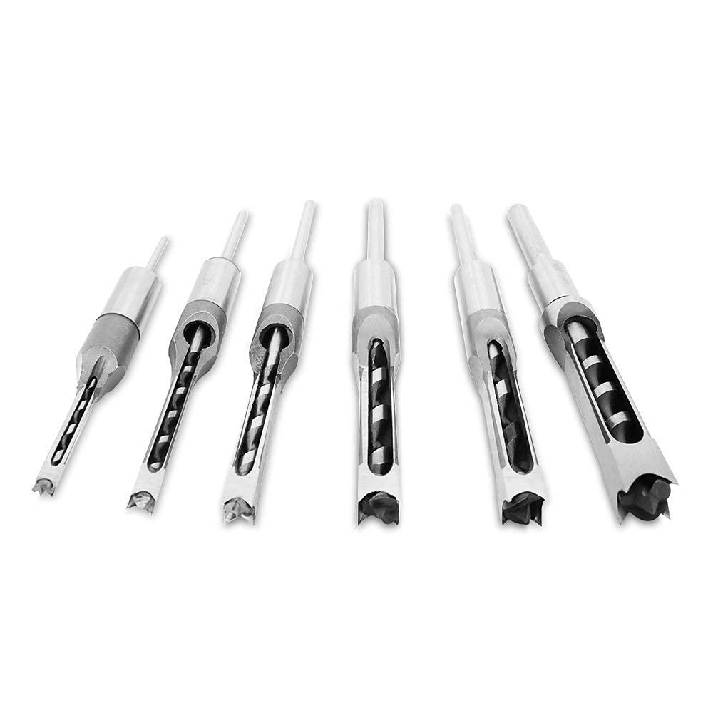 ArtisanShow 6PCS High Speed Steel Woodworking Square Hole Mortise Drill Bit Set Chisel Drill Bits Adjustable Mortising Chisel Woodworking Tool Gift for Carpenter