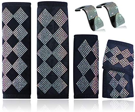 Bling Car Accessories Set for Women Colorful Rhinestone Car Seat Belt Covers,Car Gear Shift Cover,Auto Shift Gear Cover,Car Hooks Set of 6 Pack: Home Improvement