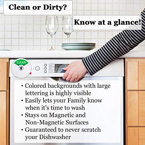 Dishwasher Magnet (1pc) - Clean, Dirty or Empty Sign - Non-Scratch 3.5” Magnetic Sign - Includes Double Sided 3M Tape for Non-Magnetic Surfaces (Round Dishwasher Magnet (White))