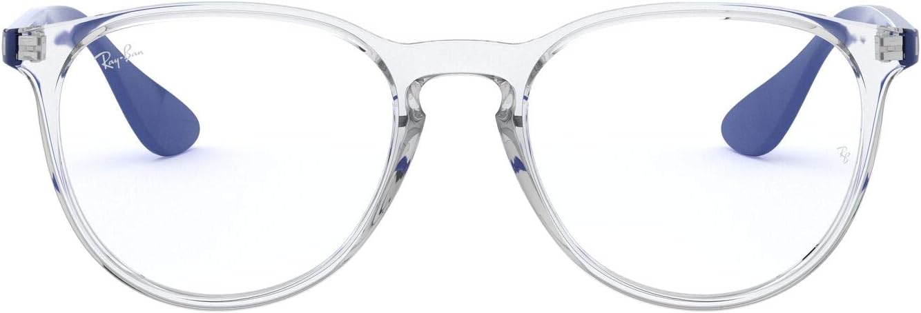 Ray-BanWomen's Rx7046f Erika Low Bridge Fit Round Prescription Eyeglass Frames, Transparent on Blue/Demo Lens, 55 mm
