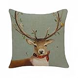 CHuangQi Cotton Linen Square PillowCase Cushion Covers Christmas Reindeer 18 