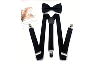 Men's Solid Color Casual Bow Tie Suspenders Set, Suspenders Shorts Clip Set, Black