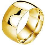 BOHG Jewelry Mens Womens Wide 11mm Stainless Steel Biker Rings Highly Polished Couples Wedding Bands Gold
