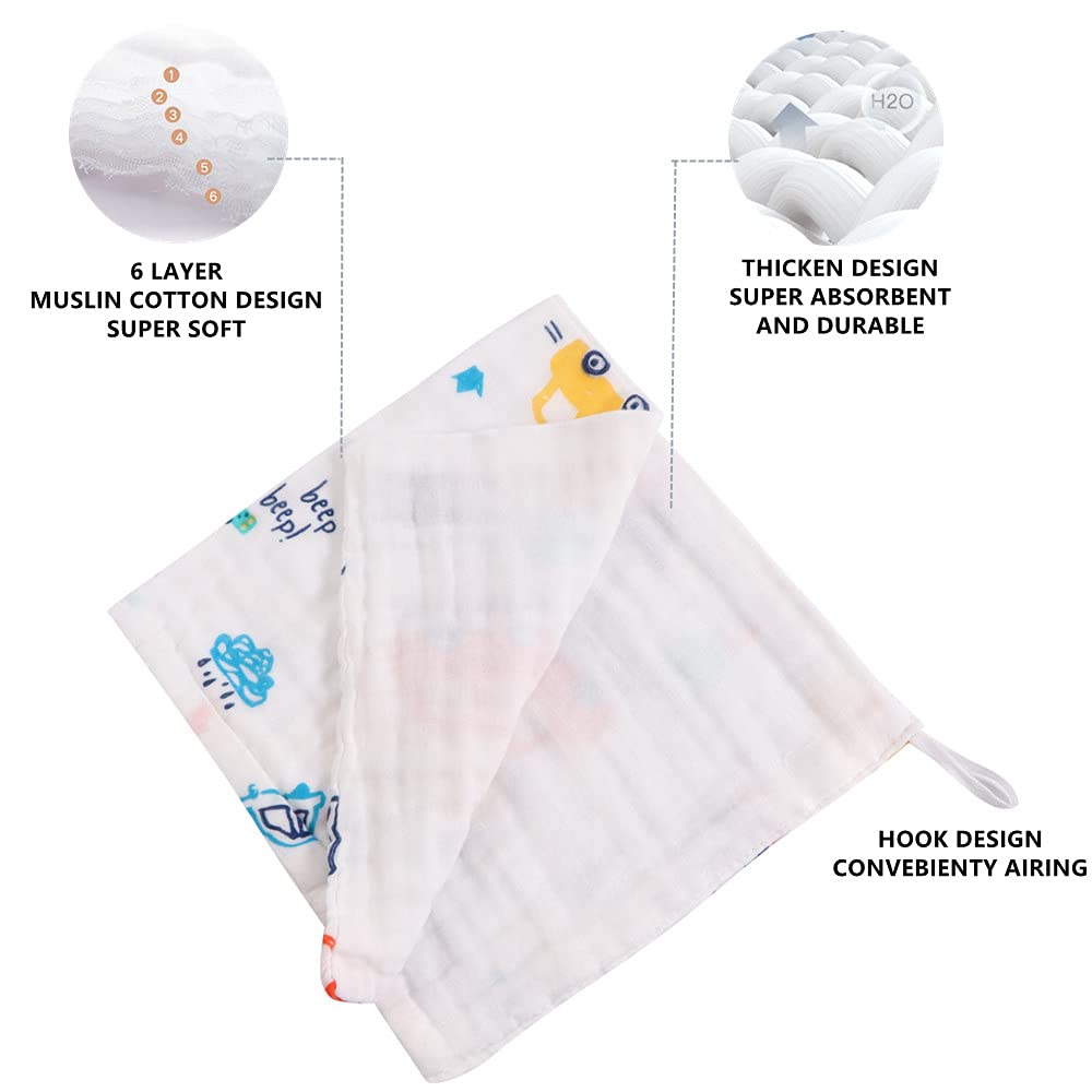 Muslin Burp Cloths Baby Burp Clothes - Baby Burp Cloth for Boy Girls Thicken Muslin Burp Rags Bibs 6 Layers Large 20''x10'' 100% Cotton Hand Washcloths Soft Absorbent by norinori (5 Pack): Kitchen & Dining
