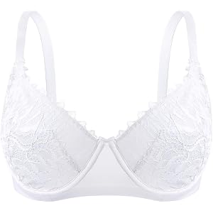 Upushall Women's Mesh Unlined Bras Sexy Lace Demi Plunge Bra Underwire