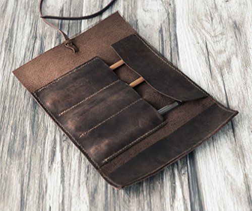 Personalized Leather Pencil Case Roll, Pen Case, Tool Roll, Makeup Brush Holder, Art Wrap, Makeup bag, Pencil Organizer, Dopp kit, Vintage, Distressed Brown