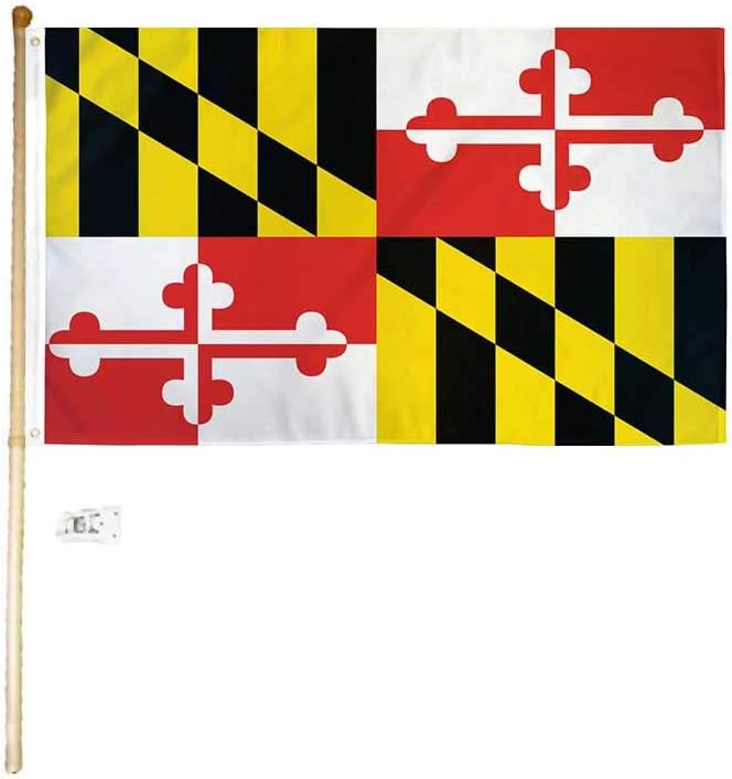 AWS 3x5 3'x5' Maryland State Polyester Flag with 5' (Foot) Flag Pole Kit with Wall Mount Bracket & Screws (Imported)